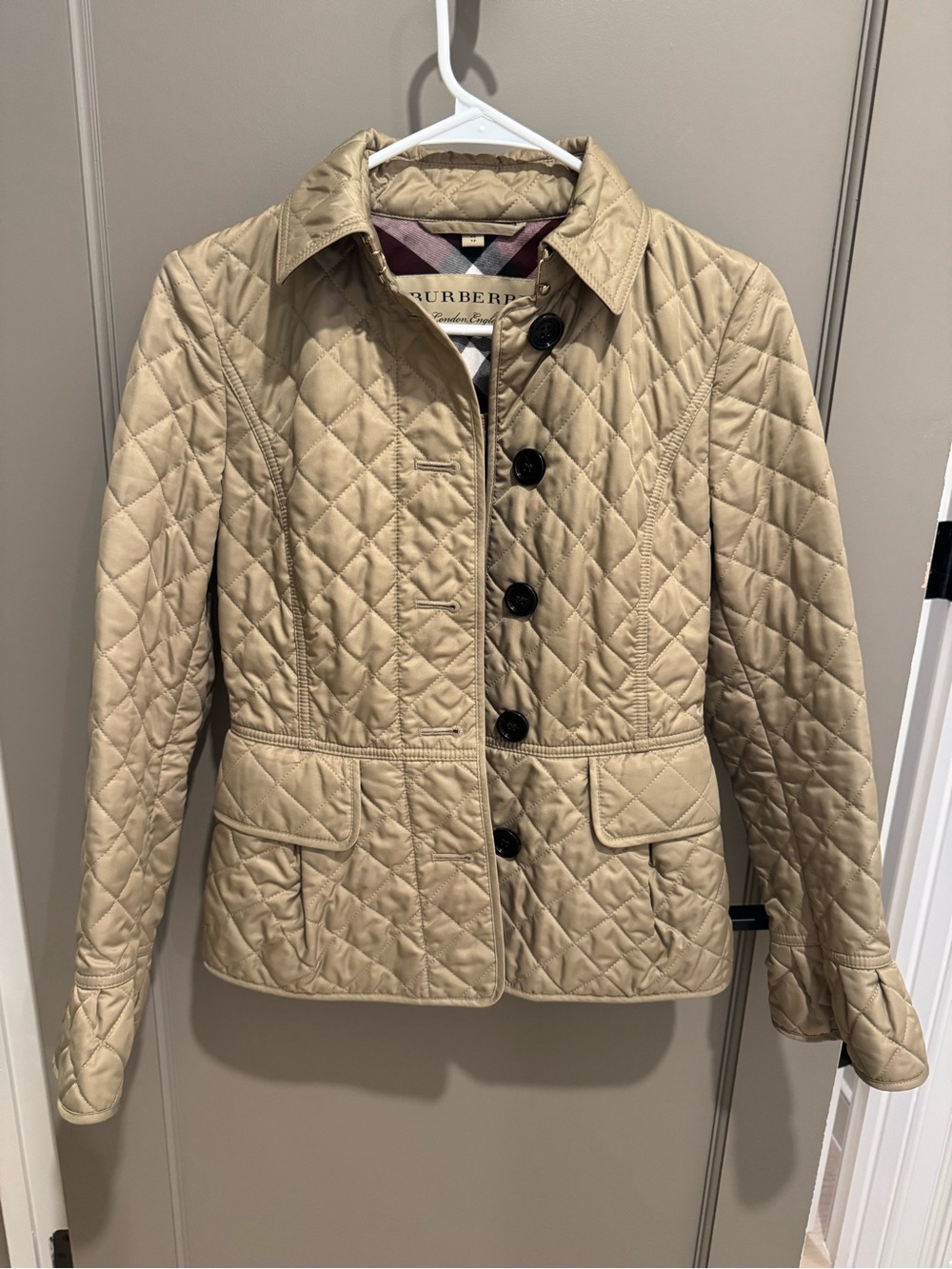 Burberry Quilted Beige Women's Pea Coat